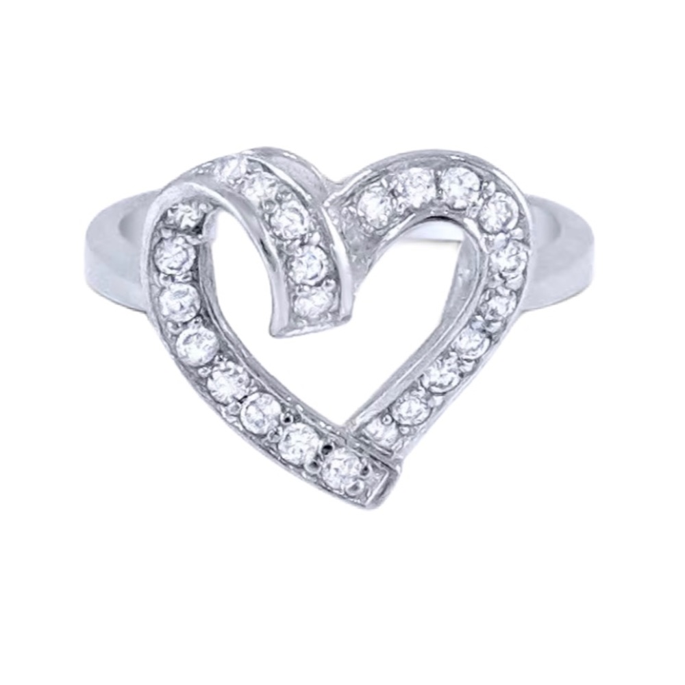 Love Heart Shape Promise Ribbon Ring 925 Sterling Silver Micro Pave CZ White - Picture 1 of 3